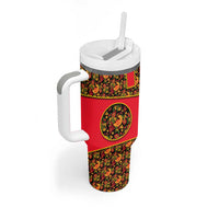 Russia Folk Art Tumbler With Handle with Khokhloma Pattern and Traditional Rooster Design