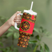 Russia Folk Art Tumbler With Handle with Khokhloma Pattern and Traditional Rooster Design