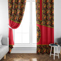 Russia Folk Art Window Curtain with Khokhloma Pattern and Traditional Rooster Design