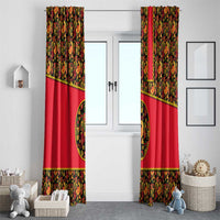 Russia Folk Art Window Curtain with Khokhloma Pattern and Traditional Rooster Design