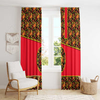 Russia Folk Art Window Curtain with Khokhloma Pattern and Traditional Rooster Design