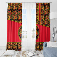 Russia Folk Art Window Curtain with Khokhloma Pattern and Traditional Rooster Design