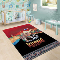 Russia Flag Red and Black Pullover Area Rug with Moscow Skyline Bear and Horse Design