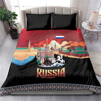 Russia Flag Red and Black Pullover Bedding Set with Moscow Skyline Bear and Horse Design