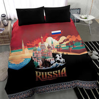 Russia Flag Red and Black Pullover Bedding Set with Moscow Skyline Bear and Horse Design