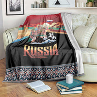 Russia Flag Red and Black Pullover Blanket with Moscow Skyline Bear and Horse Design