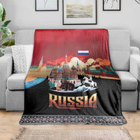 Russia Flag Red and Black Pullover Blanket with Moscow Skyline Bear and Horse Design