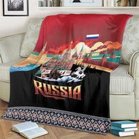 Russia Flag Red and Black Pullover Blanket with Moscow Skyline Bear and Horse Design