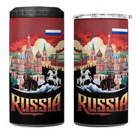 Russia Flag Red and Black Pullover 4 in 1 Can Cooler Tumbler with Moscow Skyline Bear and Horse Design