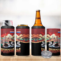 Russia Flag Red and Black Pullover 4 in 1 Can Cooler Tumbler with Moscow Skyline Bear and Horse Design