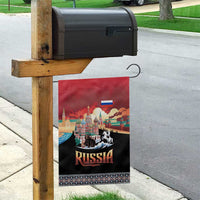 Russia Flag Red and Black Pullover Garden Flag with Moscow Skyline Bear and Horse Design