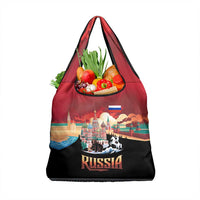 Russia Flag Red and Black Pullover Grocery Bag with Moscow Skyline Bear and Horse Design