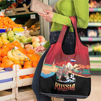 Russia Flag Red and Black Pullover Grocery Bag with Moscow Skyline Bear and Horse Design