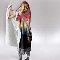 Russia Flag Red and Black Pullover Hooded Blanket with Moscow Skyline Bear and Horse Design