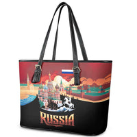 Russia Flag Red and Black Pullover Leather Tote Bag with Moscow Skyline Bear and Horse Design