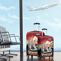 Russia Flag Red and Black Pullover Luggage Cover with Moscow Skyline Bear and Horse Design