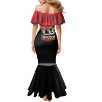 Russia Flag Red and Black Pullover Mermaid Dress with Moscow Skyline Bear and Horse Design