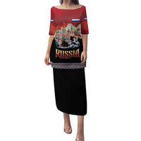 Russia Flag Red and Black Pullover Puletasi with Moscow Skyline Bear and Horse Design