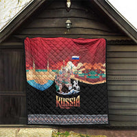 Russia Flag Red and Black Pullover Quilt with Moscow Skyline Bear and Horse Design