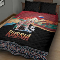 Russia Flag Red and Black Pullover Quilt Bed Set with Moscow Skyline Bear and Horse Design