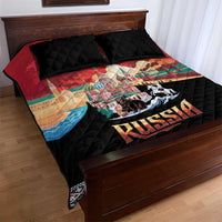 Russia Flag Red and Black Pullover Quilt Bed Set with Moscow Skyline Bear and Horse Design