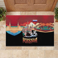 Russia Flag Red and Black Pullover Rubber Doormat with Moscow Skyline Bear and Horse Design