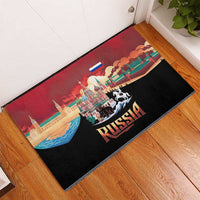 Russia Flag Red and Black Pullover Rubber Doormat with Moscow Skyline Bear and Horse Design