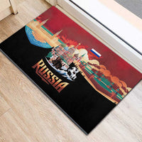 Russia Flag Red and Black Pullover Rubber Doormat with Moscow Skyline Bear and Horse Design