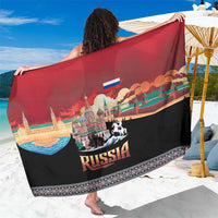 Russia Flag Red and Black Pullover Sarong with Moscow Skyline Bear and Horse Design