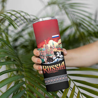 Russia Flag Red and Black Pullover Skinny Tumbler with Moscow Skyline Bear and Horse Design
