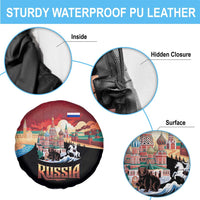 Russia Flag Red and Black Pullover Spare Tire Cover with Moscow Skyline Bear and Horse Design