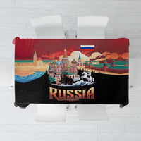 Russia Flag Red and Black Pullover Tablecloth with Moscow Skyline Bear and Horse Design