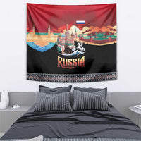 Russia Flag Red and Black Pullover Tapestry with Moscow Skyline Bear and Horse Design