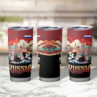 Russia Flag Red and Black Pullover Tumbler Cup with Moscow Skyline Bear and Horse Design