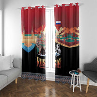 Russia Flag Red and Black Pullover Window Curtain with Moscow Skyline Bear and Horse Design