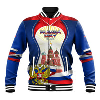 Russia Day Baseball Jacket with Kremlin Illustration, National Emblem, and Flag Stripes