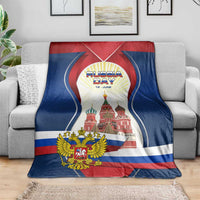 Russia Day Blanket with Kremlin Illustration, National Emblem, and Flag Stripes