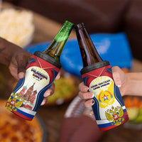 Russia Day 4 in 1 Can Cooler Tumbler with Kremlin Illustration, National Emblem, and Flag Stripes