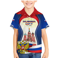 Russia Day Family Matching Mermaid Dress and Hawaiian Shirt with Kremlin Illustration, National Emblem, and Flag Stripes