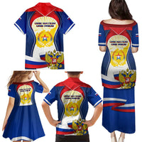 Russia Day Family Matching Puletasi and Hawaiian Shirt with Kremlin Illustration, National Emblem, and Flag Stripes