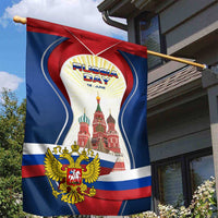Russia Day Garden Flag with Kremlin Illustration, National Emblem, and Flag Stripes