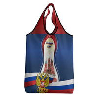 Russia Day Grocery Bag with Kremlin Illustration, National Emblem, and Flag Stripes