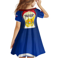 Russia Day Kid Short Sleeve Dress with Kremlin Illustration, National Emblem, and Flag Stripes