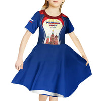 Russia Day Kid Short Sleeve Dress with Kremlin Illustration, National Emblem, and Flag Stripes