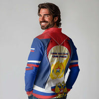 Russia Day Long Sleeve Polo Shirt with Kremlin Illustration, National Emblem, and Flag Stripes