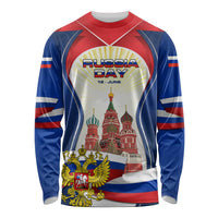Russia Day Long Sleeve Shirt with Kremlin Illustration, National Emblem, and Flag Stripes