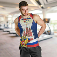 Russia Day Men Tank Top with Kremlin Illustration, National Emblem, and Flag Stripes