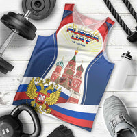 Russia Day Men Tank Top with Kremlin Illustration, National Emblem, and Flag Stripes
