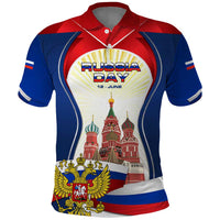 Russia Day Polo Shirt with Kremlin Illustration, National Emblem, and Flag Stripes