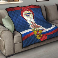 Russia Day Quilt with Kremlin Illustration, National Emblem, and Flag Stripes